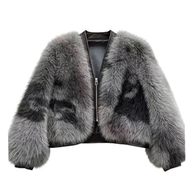 Manteau en fausse fourrure avec bordure en cuir